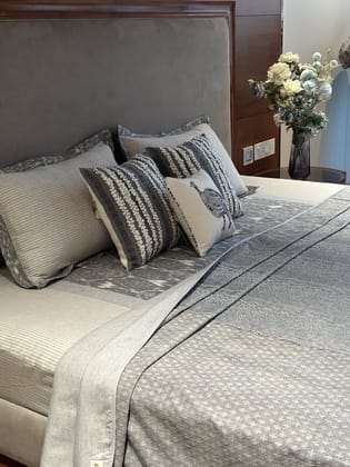 KRI India The Minimalist Grey Cutwork Dohar cum Bedcover| Gold | 108x108 inches  | Wash & Care | 100% Cotton | Handcrafted in India. 100% organic & natural.