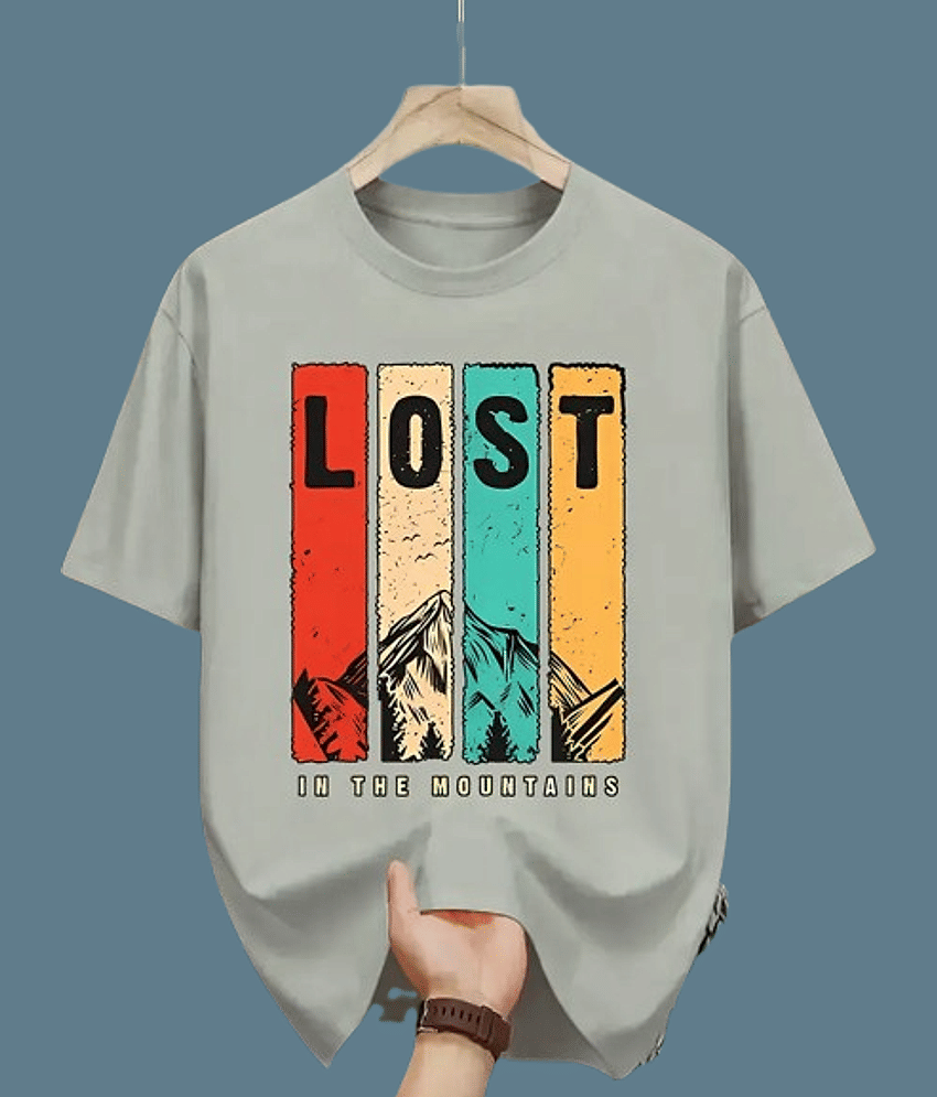 ELBATROSS Men Polyester Regular Fit Printed T-Shirt ( Sky Blue )