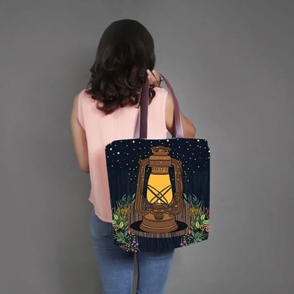Printed PU Handle Astara Poly Canvas Tote Bag