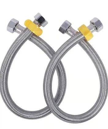 Stainless Steel Connection Pipe for Geyser Connection ,wash Basin & Toilet Seat Flush Pipe (chrome, 24 Inch) - Pack of 2