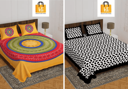 2201-Hometrade India- Standard Double Size (90*100 in )-Combo Jaipuri Double bedsheet With Matching Pillow Cover
