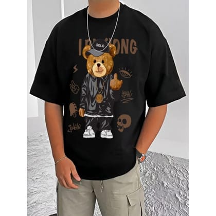 Men's Casual Cotton Blend Printed Round Neck Half Sleeve T-Shirt (Black) B