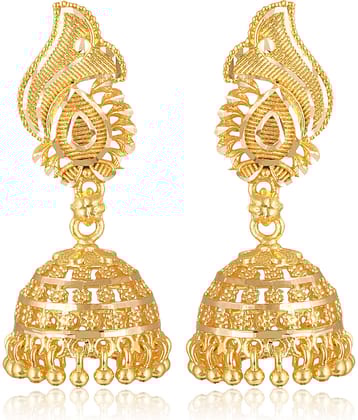 Vighnaharta Golden Jhumki Earrings ( Pack of 1 )