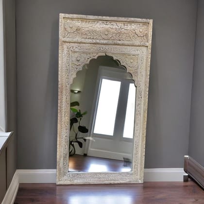 Wooden Carved Mirror Wall Decor, Distressed Bedroom Mirror