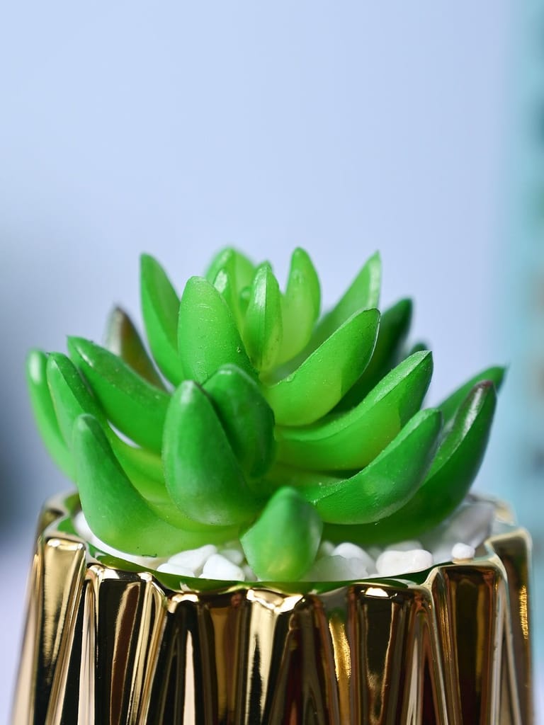 Zigzag Beauty - Glossy Ceramic Pot with Artificial Plant