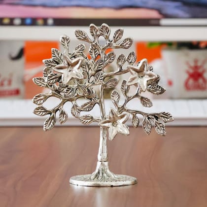 Dreamkraft Kalpavriksha Tree Metal Showpiece Silver | Tree of Life Idol for Home Decor | Vastu & Feng Shui Good Luck Gift | Antique Finish Decorative Statue for Living Room, Office - 1 Piece