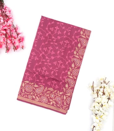 Dusty Pink Handwoven Banarasi Silk Saree With Floral Motifs-Dusty Pink