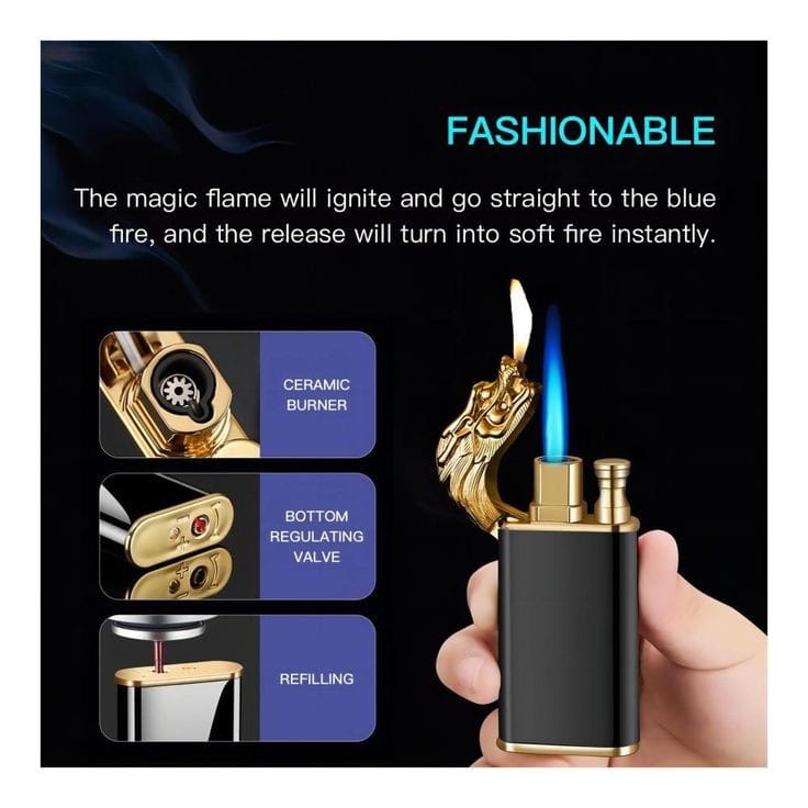 Dragon Head Metal Lighter Dual Flame Dragon Cigarette Lighter Pocket Lighter  (GOLD)