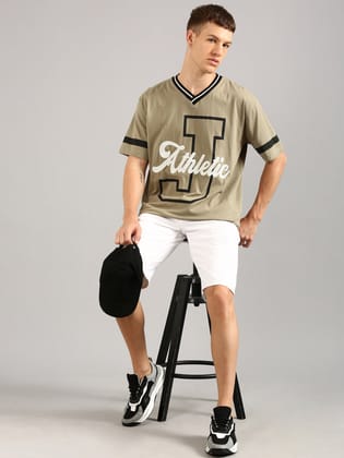 Olive Printed Oversized T-Shirt-S