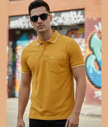 UNIBERRY Men Cotton Blend Regular Fit Solid Polo T Shirt ( Mustard )