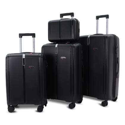 AMERICAN TRAVELLER Tokyo Polypropylene 4-Piece Luggage Trolley Bag Set | TSA-Type Lock, 360 Spinner Wheels, Durable Hard Shell Suitcase for Travel (4, Black, Mini,Small,Medium,Large)