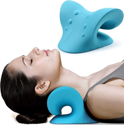 Neck & Shoulder Relaxer Support Pillow, Cervical Pain Relief Cushion Accupressure Chiropratice Navy Blue, (Pack of 1)