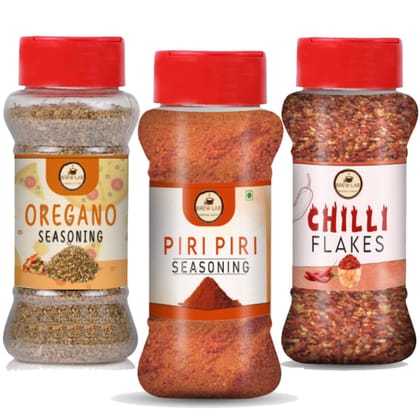 Brew Lab Exotic Spices Combo | Oregano Seasoning x 1, 50 gm | Piri Piri Seasoning x 1, 100 gm | Chilli Flakes x 1, 40 gm - 190 gm