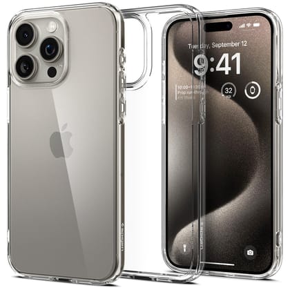 Spigen Ultra Hybrid Back Cover Case for iPhone 15 Pro, Clear Transparent, Durable Hybrid Structure - Polycarbonate + TPU | Crystal Clear Spigen Ultra Hybrid Back Cover Case for iPhone 15 Pro, Clear Transparent, Durable Hybrid Structure - Polycarbonate + 