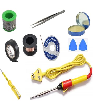 Aldeco (10 in 1) 25W Soldering Iron Kit with Wire, Flux wick, Stand,Tweezer, Tester, Tape, Jumping wire & 2 Clip