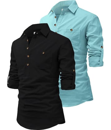 CROWNTAIL Grey Cotton Men's Regular Kurta ( Pack of 2 )