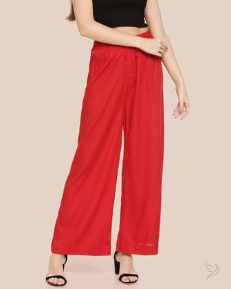 Solid Wide Leg Palazzo - Lip Stick-S / Lip Stick