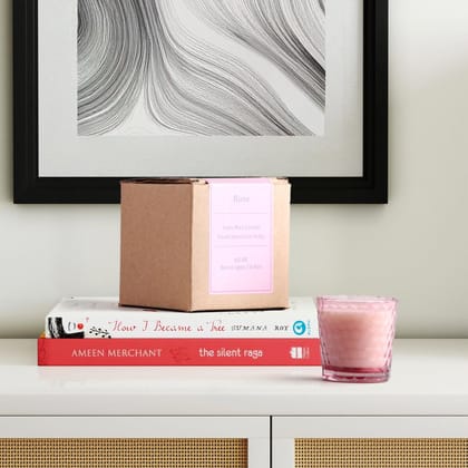 Soy Wax Scented Candle (Rose)-2.25 inches x 2 inches, Capacity - 60 ml / Soy Wax / Pink