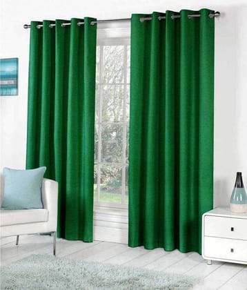 Idoleshop Set of 2 Long Door Eyelet Curtains Plain Green