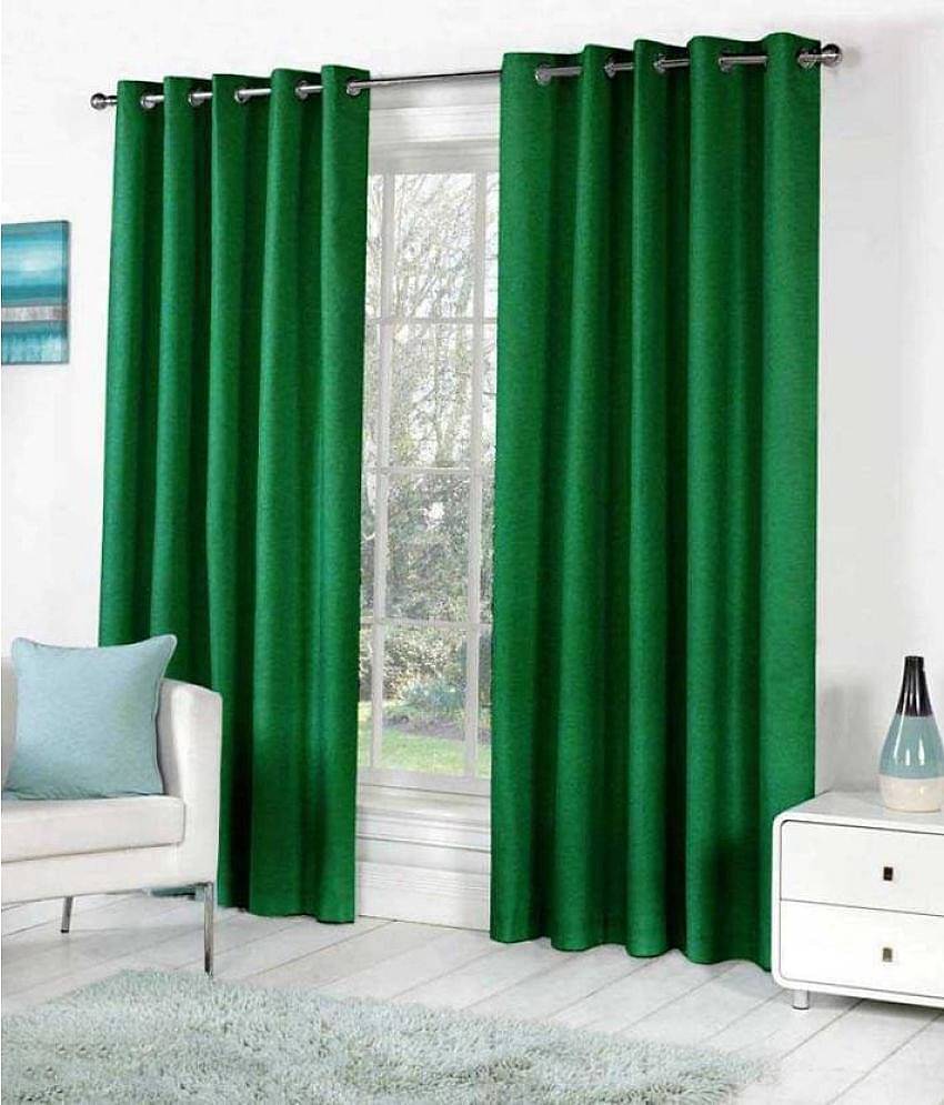 Idoleshop Set of 2 Long Door Eyelet Curtains Plain Green