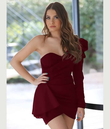 kotty Women Viscose Rayon Solid Bodycon Dress ( Maroon )