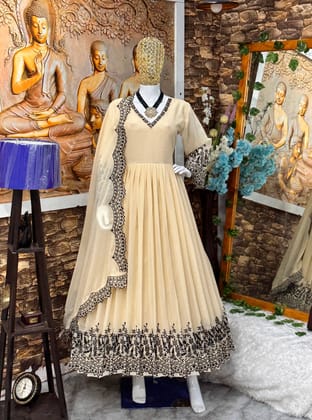 Designer Party Wear Look Gown With Sharara And Dupatta