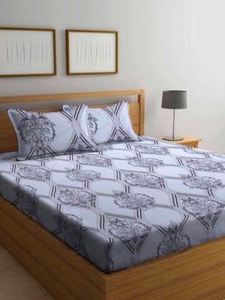 Grey Ethnic Motifs 300 TC Super King Bedsheet with 2 Pillow Covers