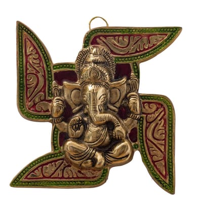 DreamKraft Leaf Ganesh Wall Hanging with Meena Kari Work for Home Decor(17X17X2 cm)