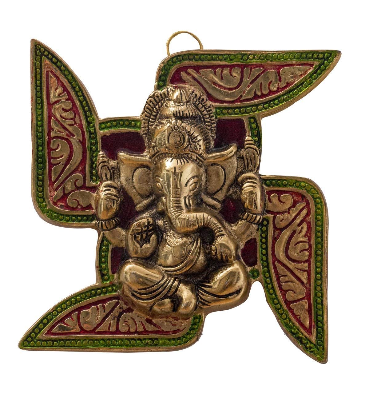 DreamKraft Leaf Ganesh Wall Hanging with Meena Kari Work for Home Decor(17X17X2 cm)