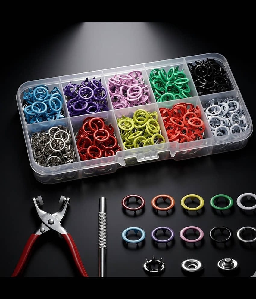 100pc Multicolor Button emergency button tool Thickened Snap Fasteners Kit Metal Five Claw Set with Hand Pressure Pliers Tool DIY Sewing Buttons Set for Clothing Sewing, Crafting (Multicolor Button).
