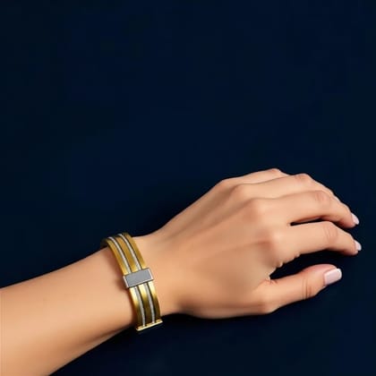Elegant Triple Line Gold-Tone Bracelet with Silver Accents Daily Wear for Women