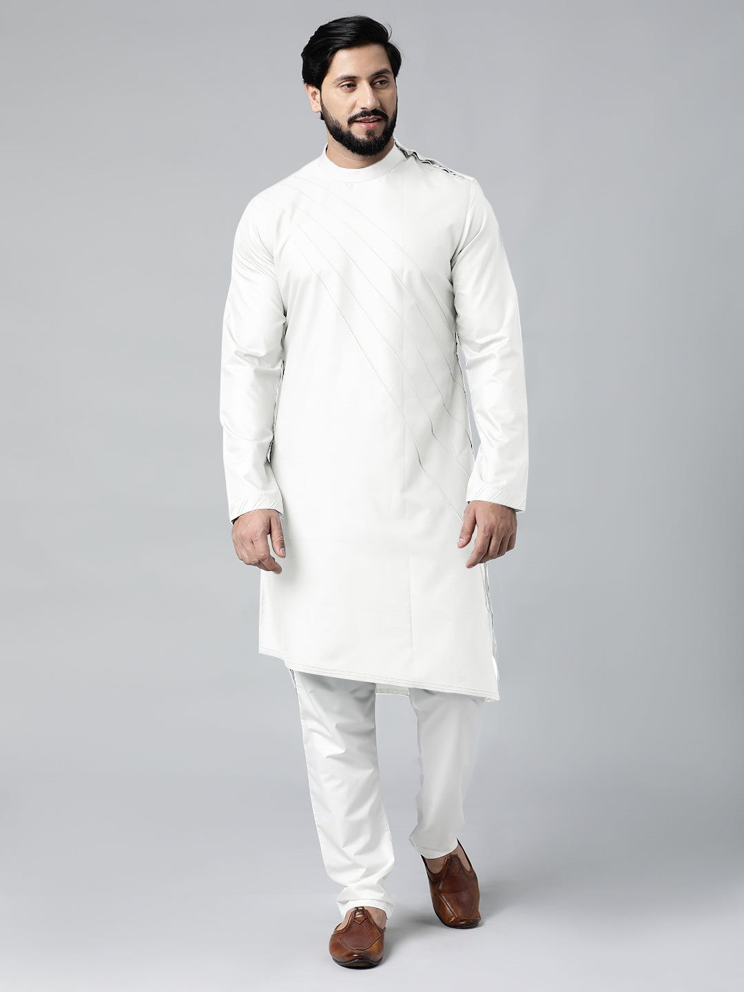 Off White Pintux kurta Set-XS/36 / Only Kurta - No Lowers