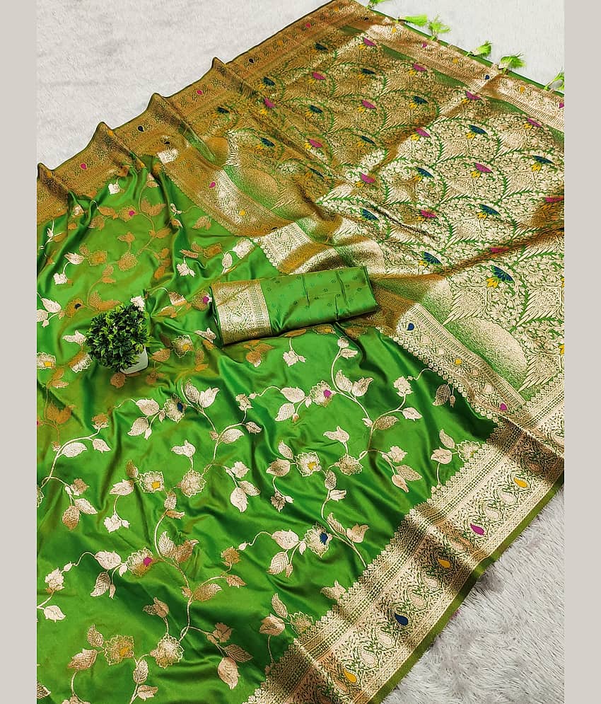 Vkaran Silk Woven Paithani Sarees With Unstitched Blouse Piece ( Light Green )