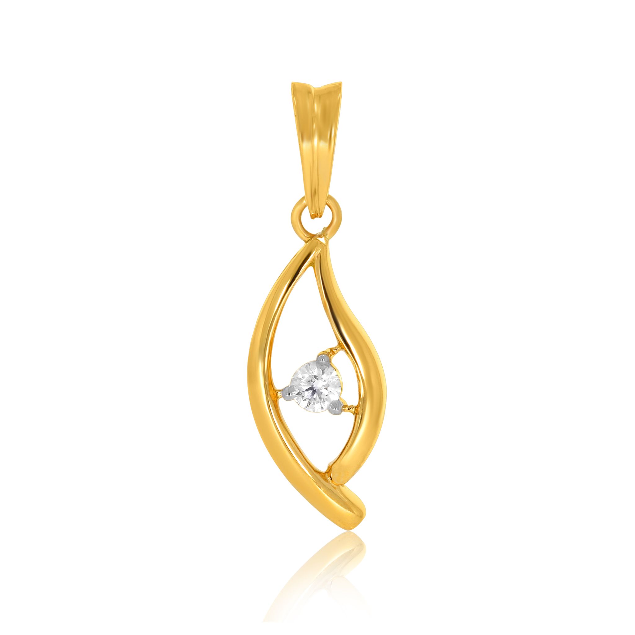 Senco Gold Twinkling Leaf Solitaire Pendant (1.32 gram / 0.15 Ct / GH-VVS / 14K Yellow Gold)