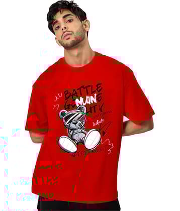 Leotude Pack of 1 Cotton Blend Oversized Fit Men's T-Shirt ( Red )