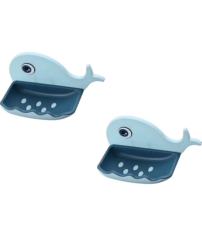 BLUE HOME AND KITCHEN Fish Shape Plastic Soap Holder Self Adhesive Wall Mounted (Pack of 2)