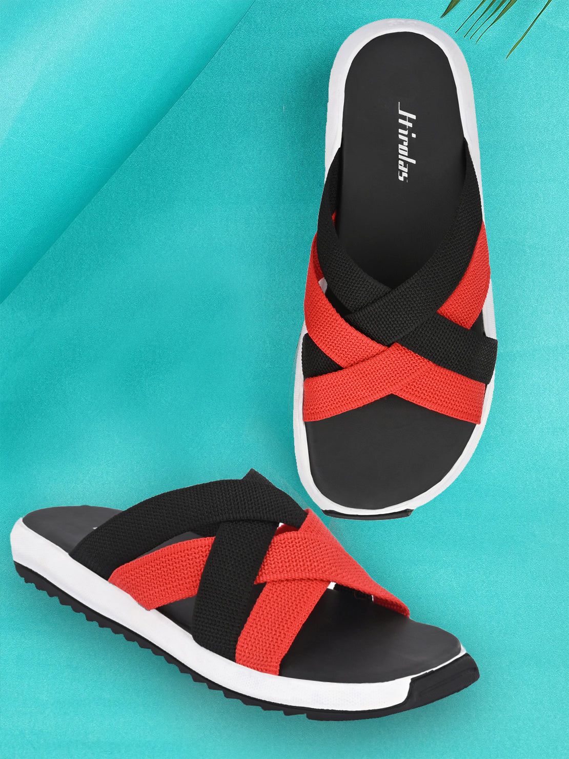 Hirolas® Men's Black Fabric Strappy Slider Slippers (HROFF29BLR)