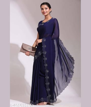 Shivadit ethnic Georgette Self Design Saree With Unstitched Blouse Piece ( Teal )