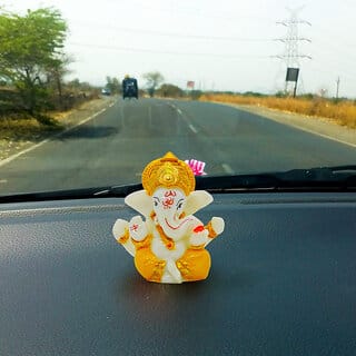 Lord Ganesha Idol in Yellow Dhoti & Mukut  Compact Size for Car Dashboard, Home Temple, Festival Decor & Gifting