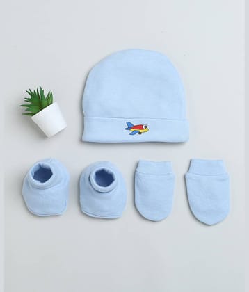 BUMZEE Sky Blue Boys Cotton Cap Mitten Bootie Set Age - 0-3 Months