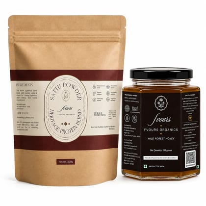 FVOURS Organics Sattu Powder & Wild Forest Honey Combo Pack (500g + 250g)