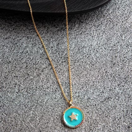 Gold Plated CZ American Diamond Round Shaped Turquoise Ename