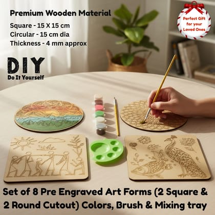 Indian Art Painting Kit with Mandala and Traditional Art Forms – DIY Creative Painting Set with Pre-Engraved Wooden Art Panels