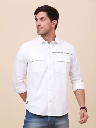 White Solid Double Pocket Shirt-S