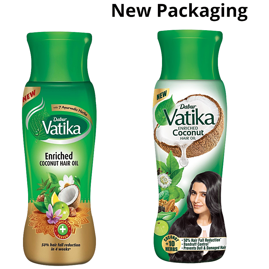 Dabur Vatika Enriched Coconut Hair Oil - 50% Hairfall Reduction & Dandruff Control, 150 Ml