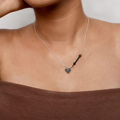 Cupid's Heart and Arrow Necklace-Silver