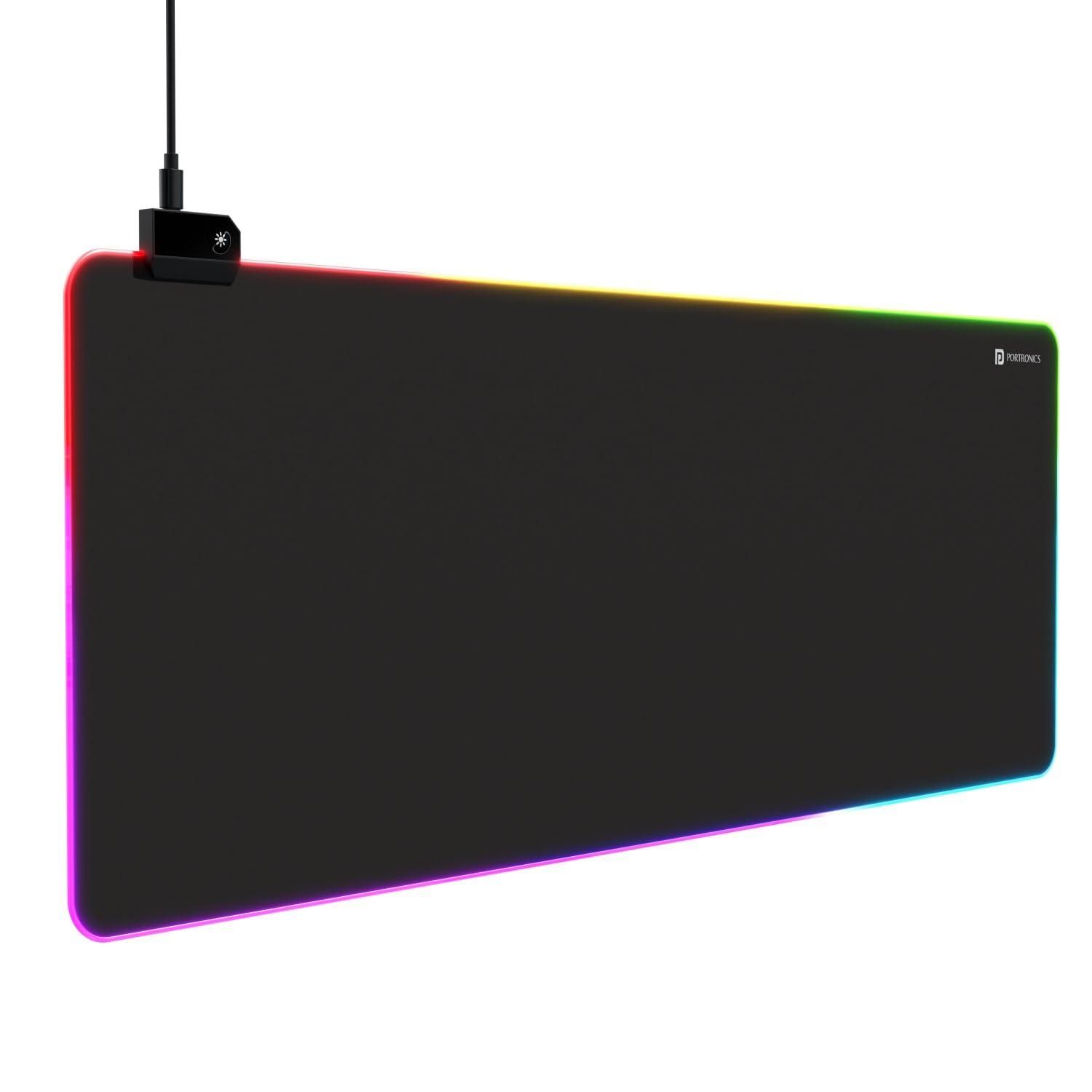 Portronics Comfipad Glow Gaming Mouse Pad with RGB Lights Modes, Large Size, Non-Slip Base, Stitched Edges, High-Precision Smooth Surface (Black)