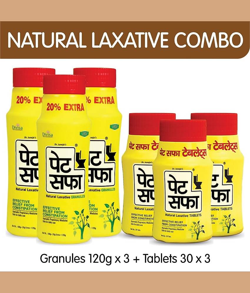 Pet Saffa Natural Laxative Granules 120Gm (Pack of 3) + 30 Tablets (Pack of 3) Combo Pack (Helpful In Constipation, Gas, Acidity, Kabz), Ayurvedic Medicine