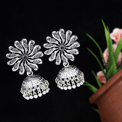 Antique Gold/Silver Plated Floral Peacock Design Hanging Beads Jhumki Earring- AER 3206