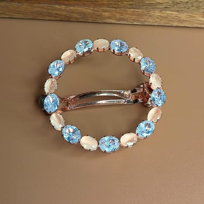 Trendisia Elegant Rose Gold Round Hair Clip Oval Crystal Barrette for Women & Girls